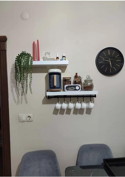 Mutfak Rafı Kahve Köşesi 51 x 13 Demir 6 Adet Fincan Askısı