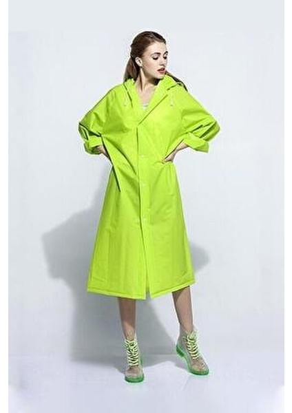 Unisex Fıstık Yeşili Eva Kumaş Su Rüzgar Geçirmez Yağmurluk Mevsimlik Kullanım İçin modelleri