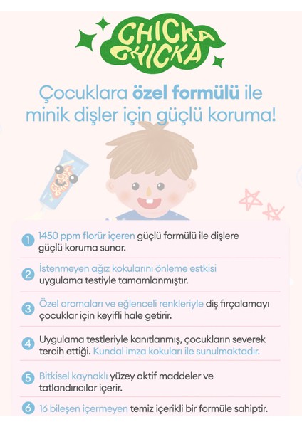 Renkli, Çürüklere Karşı Etkili Çocuk Diş Macunu KUNDAL Chicka Smile Kids Toothpaste (Caramel)
