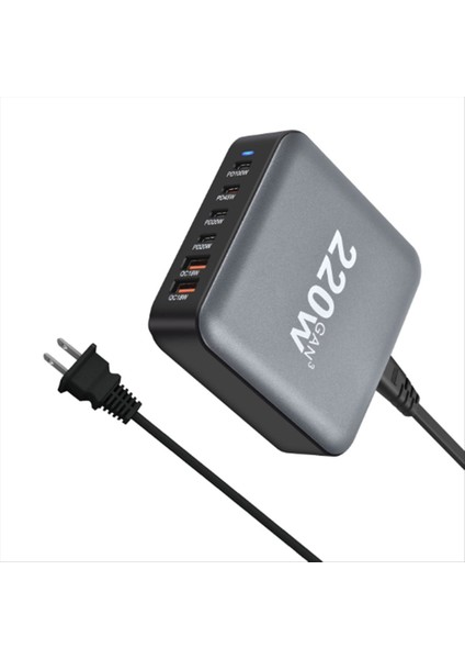 Yeni 220W Gan Masaüstü Şarj Cihazı 6 Portlu USB Type C Pd Şarj Cihazı Hızlı Şarj 3.0 Hızlı Şarj Cihazı Mobil USB Şarj Cihazı Abd Fişi (Yurt Dışından)