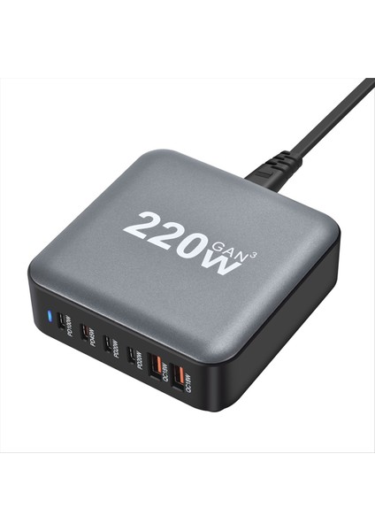 Yeni 220W Gan Masaüstü Şarj Cihazı 6 Portlu USB Type C Pd Şarj Cihazı Hızlı Şarj 3.0 Hızlı Şarj Cihazı Mobil USB Şarj Cihazı Abd Fişi (Yurt Dışından) modelleri