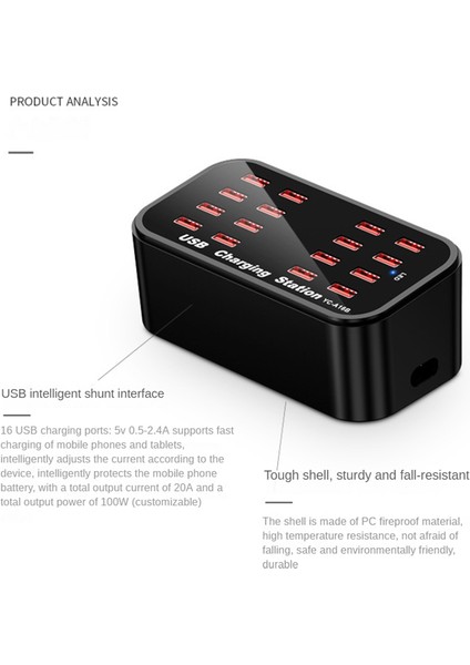 16 Portlu USB Şarj Istasyonu Şarj Istasyonu USB Şarj Cihazı Araba, Kulaklık, Çoklu Cihazlar, Dizüstü Bilgisayarlar, Akıllı Telefonlar ve Ab Fişi (Yurt Dışından) modelleri