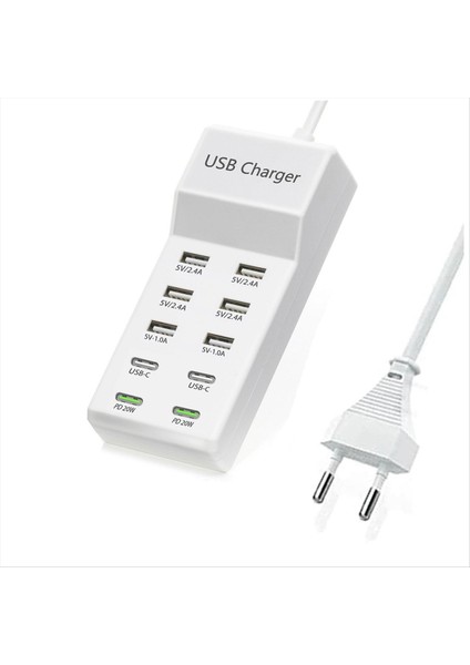10 Portlu USB Şarj Istasyonu USB Şarj Cihazı USB C Şarj Bloğu Şarj Merkezi Çoklu Cihazlar Için USB Güç Şeridi Ab Fişi (Yurt Dışından)
