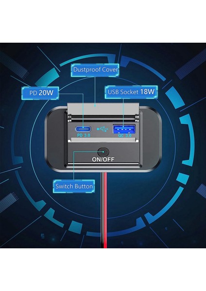 12-24V Qc3.0 Pd3.0 Portlu Hızlı Şarj Cihazı Anahtarlı Hızlı Şarj USB Güç Paneli Motosiklet Araba Kamyon Atv Için (Yurt Dışından) fırsatları