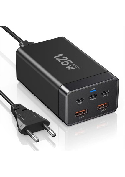 125W Gan Şarj Cihazı Masaüstü Hızlı Şarj Cihazı 5'i 1 Arada PD65W Şarj Cihazı iPhone 15 14 13 Pro Max Xiaomi Samsung Ab Fişi (Yurt Dışından)