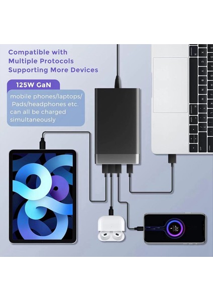 125W Gan Şarj Cihazı Masaüstü Hızlı Şarj Cihazı 5'i 1 Arada PD65W Şarj Cihazı iPhone 15 14 13 Pro Max Xiaomi Samsung Ab Fişi (Yurt Dışından) modelleri