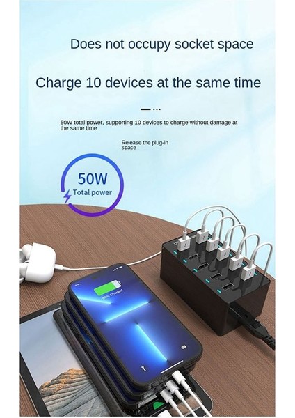 50W USB Çok Portlu Şarj Cihazı Hızlı Şarj Cihazı Hub'ı 10 Portlu Hızlı Şarj Cihazı Masaüstü Şarj Istasyonu Şarj Cihazı Siyah (Ingiltere) (Yurt Dışından) fırsatları