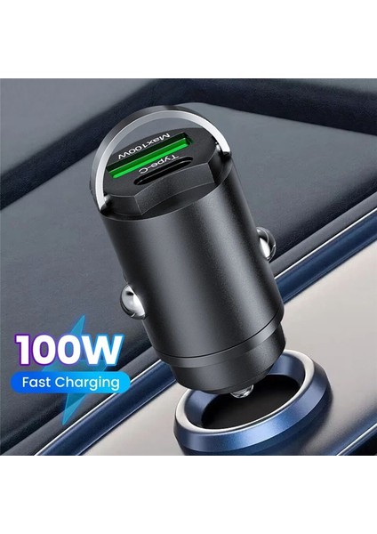 100W USB Araç Şarj Cihazı Mini Görünmez Araç Şarj Cihazı Hızlı Şarj Apple/xiaomi/samsung/huawei Cep Telefonları Için Uygundur (Yurt Dışından) fiyatları