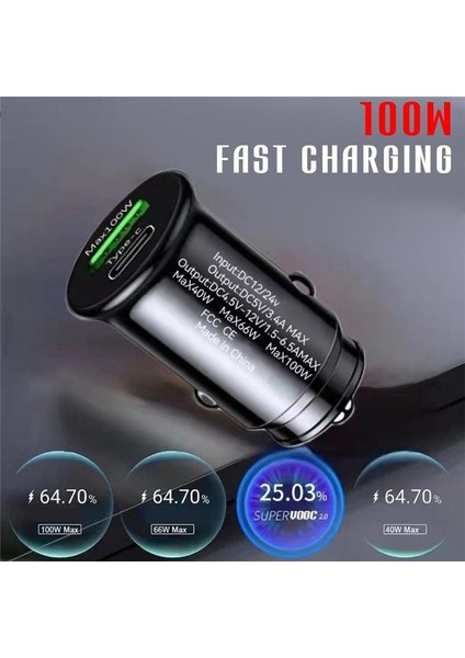 100W USB Araç Şarj Cihazı Mini Görünmez Araç Şarj Cihazı Hızlı Şarj Apple/xiaomi/samsung/huawei Cep Telefonları Için Uygundur (Yurt Dışından) indirimleri