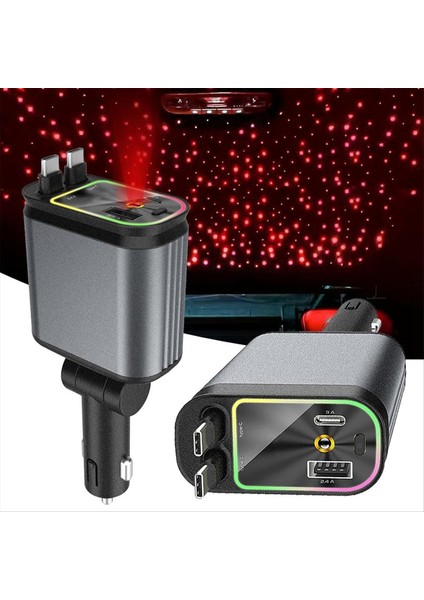 iPhone Samsung Için USB Hızlı Şarj Kablosu ile 4'ü 1 Arada Geri Çekilebilir Araç Şarj Cihazı Starlight Otomatik Tavan Atmosfer Işığı (Yurt Dışından) modelleri