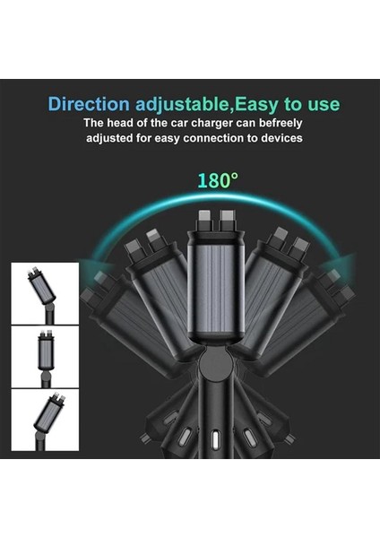 iPhone Samsung Için USB Hızlı Şarj Kablosu ile 4'ü 1 Arada Geri Çekilebilir Araç Şarj Cihazı Starlight Otomatik Tavan Atmosfer Işığı (Yurt Dışından) indirimleri