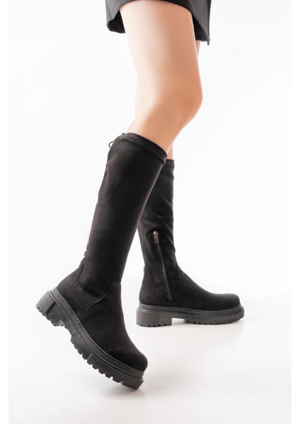 812-2291 Siyah Süet Fermuarlı Günlük Kadın Çizme