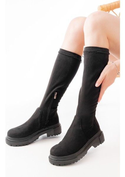 812-2291 Siyah Süet Fermuarlı Günlük Kadın Çizme fırsatları