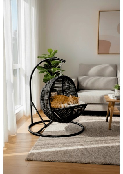 Pet Lüxperi Kedi Salıncağı & Kedi Yatağı & Kafesi 38X45X65 cm Siyah