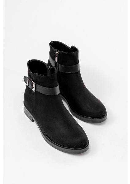 165-204/1 Siyah Süet Toka Aksesuarlı Fermuarlı Günlük Kadın Bot