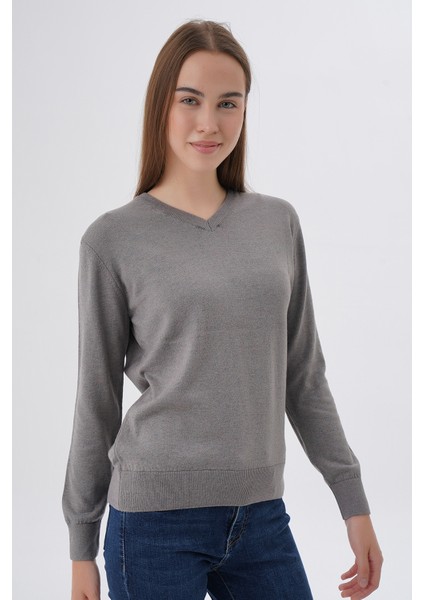 Kadın %100 Organik Pamuk V Yaka Triko Kazak Bluz TRIST-6102 fiyatları