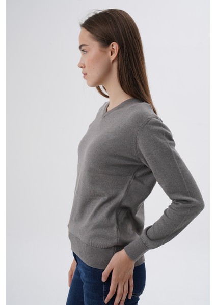 Kadın %100 Organik Pamuk V Yaka Triko Kazak Bluz TRIST-6102 fırsatları