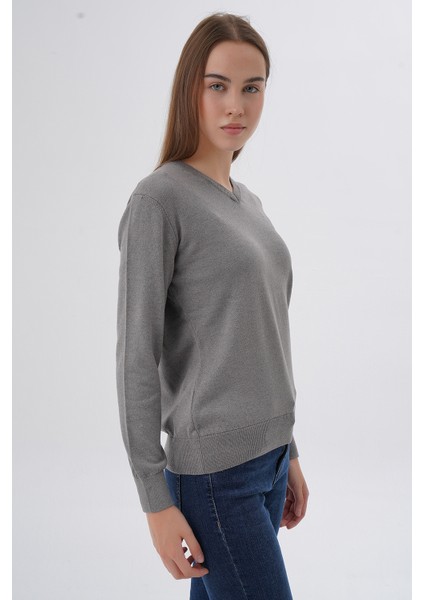 Kadın %100 Organik Pamuk V Yaka Triko Kazak Bluz TRIST-6102 indirimleri