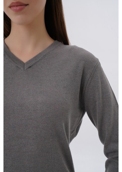 Kadın %100 Organik Pamuk V Yaka Triko Kazak Bluz TRIST-6102