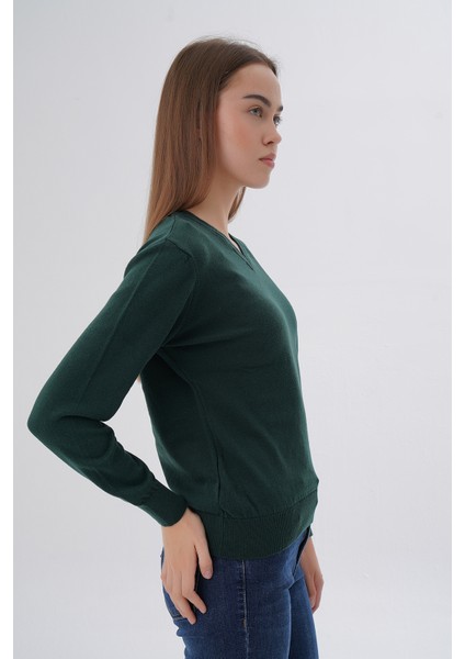 Kadın %100 Organik Pamuk V Yaka Triko Kazak Bluz TRIST-6102 fiyatları