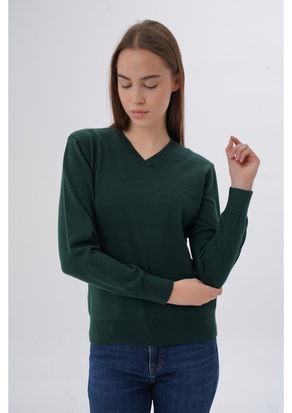 Kadın %100 Organik Pamuk V Yaka Triko Kazak Bluz TRIST-6102 fırsatları