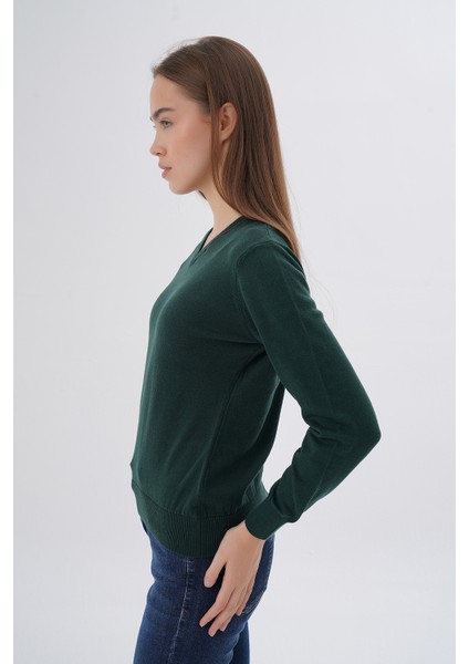 Kadın %100 Organik Pamuk V Yaka Triko Kazak Bluz TRIST-6102 indirimleri