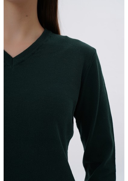 Kadın %100 Organik Pamuk V Yaka Triko Kazak Bluz TRIST-6102