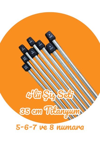 Sultan/yabalı Şiş Kutulu 4'lü Titanyum Örgü Şişi Seti 35 cm 5-6-7 ve 8 Numara modelleri