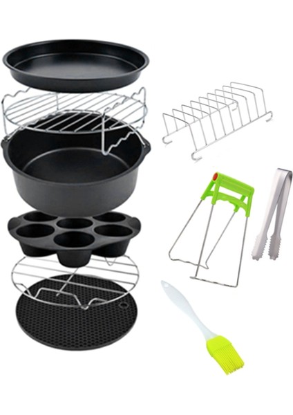 10 Adet Hava Fritöz Aksesuarları 7 Inç Airfryer 3.2-5.8qt Fritöz, Pişirme Sepeti, Pizza Tepsisi, Mutfak Pişirme Araçları (Yurt Dışından)