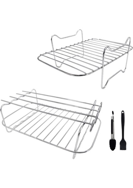 Çift Hava Fritözü Için Hava Fritöz Rafı, 4 Şiş, Fırça ve Klipsli 2 Parçalı Raf, Çift Sepetli Hava Fritözleri Için (Yurt Dışından)