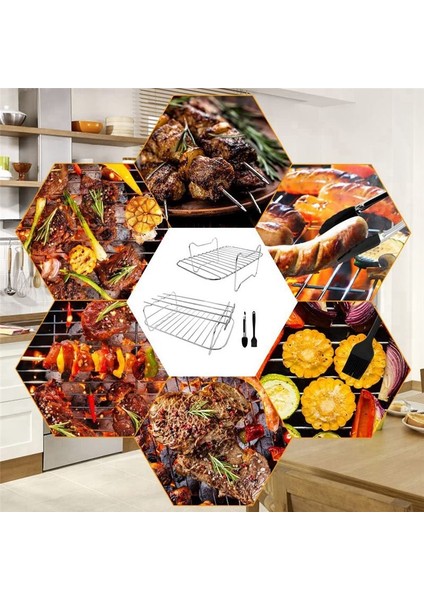 Çift Hava Fritözü Için Hava Fritöz Rafı, 4 Şiş, Fırça ve Klipsli 2 Parçalı Raf, Çift Sepetli Hava Fritözleri Için (Yurt Dışından) fırsatları