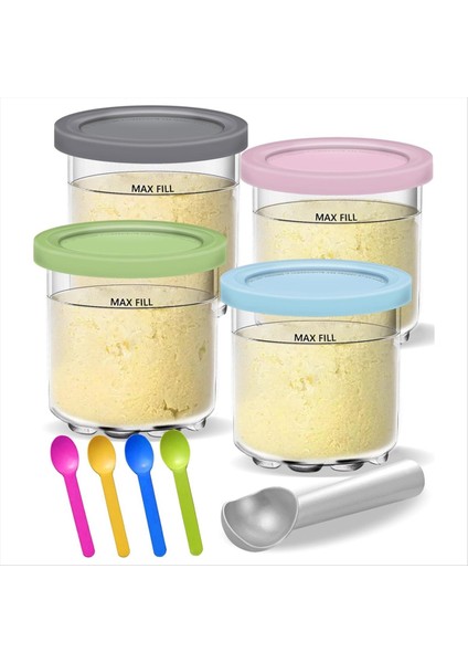 Creami Bardak ve Kapaklar - 4'lü Kremalı Dondurma Kapları Bardaklar Kavanozlar Küvetler Kutu Seti NC299AMZ ve NC300S Serisi (Yurt Dışından)