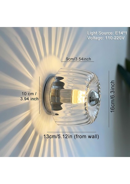 Modern Cam Duvar Aplik Aydınlatma Armatürü, E14 Ampul Uyumlu Dekoratif Lamba Yatak Odası Oturma Odası Koridor Sıcak Işık, A (Yurt Dışından) fiyatları