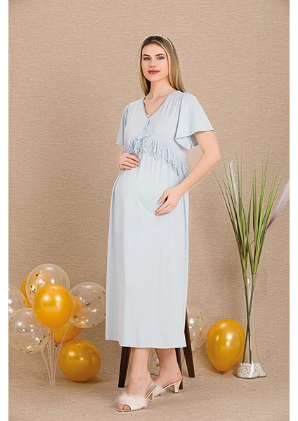 Lady Lingerie Düğmeli V Yaka Dantel Detaylı Şık Hamile&lohusa Gecelik fiyatları