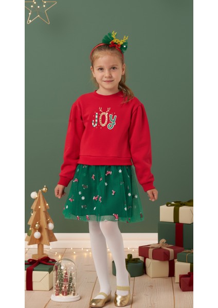 Kız Çocuk Joy Baskılı Tüllü Yıllbaşı Elbisesi NBK-24908