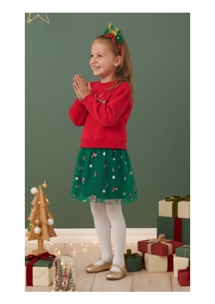 Kız Çocuk Joy Baskılı Tüllü Yıllbaşı Elbisesi NBK-24908 fiyatları