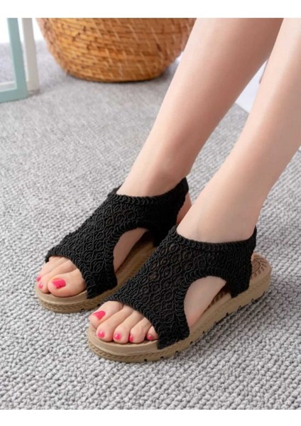 Kadın Dantelli Yazlık Sandalet Arkası Lastikli