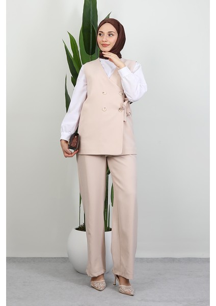 Bağlamalı Yelek Takım Krem fiyatları