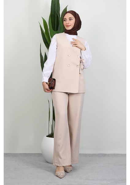 Bağlamalı Yelek Takım Krem fırsatları