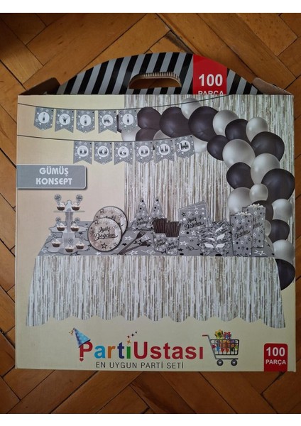 100 Parça Gümüş Konsept Doğum Günü Süsü