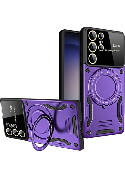 Samsung Galaxy S25 Ultra Için Kılıf Kamera Lens Koruyuculu Magsafe Destekli 360 Dönen Halka Standlı Kapak