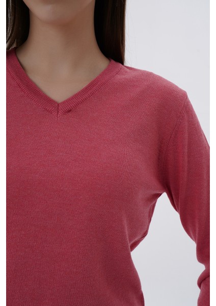 Kadın %100 Organik Pamuk V Yaka Triko Kazak Bluz TRIST-6102