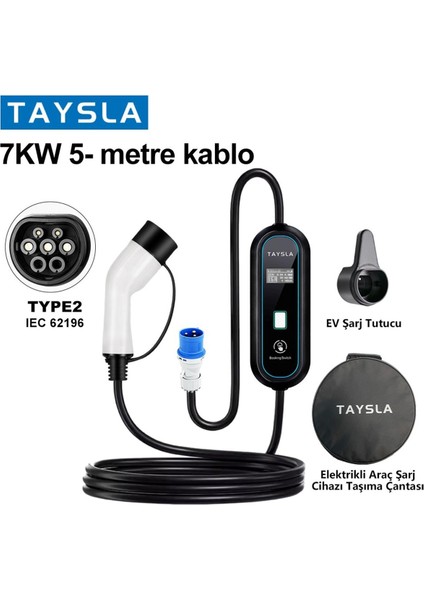 7 Kw 16A Ev Tipi Bireysel Taşınabilir Portatif Elektrikli Araç Şarj Istasyonu 7 Metre