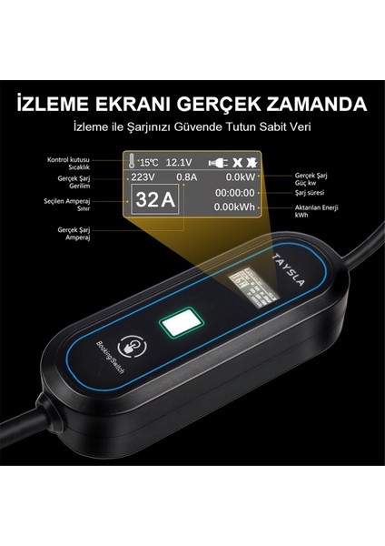 7 Kw 16A Ev Tipi Bireysel Taşınabilir Portatif Elektrikli Araç Şarj Istasyonu 7 Metre fiyatları