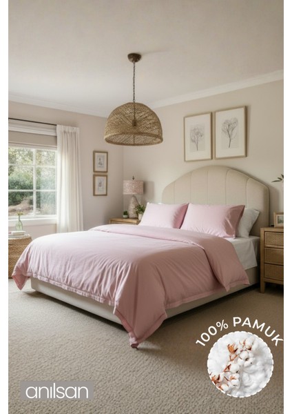 Düz Pudra Çift Kişilik Ranforce Nevresim Seti %100 Pamuk (Nevresim+Yastık Kılıfı)