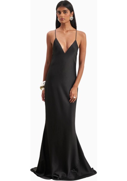 Satin Slinky Cowl Back Gown Saten Maxi Kadın Elbise