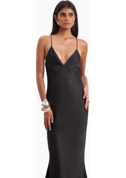 Satin Slinky Cowl Back Gown Saten Maxi Kadın Elbise indirimleri