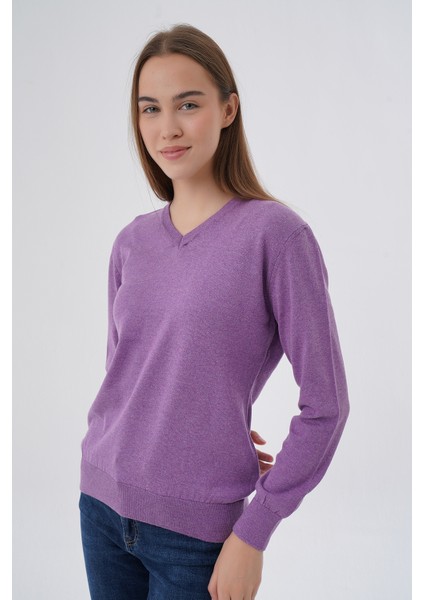Kadın %100 Organik Pamuk V Yaka Triko Kazak Bluz TRIST-6102 fırsatları