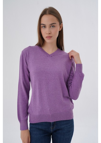 Kadın %100 Organik Pamuk V Yaka Triko Kazak Bluz TRIST-6102 indirimleri