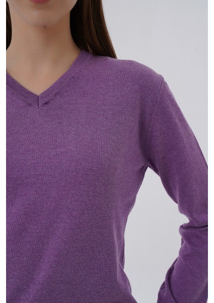 Kadın %100 Organik Pamuk V Yaka Triko Kazak Bluz TRIST-6102